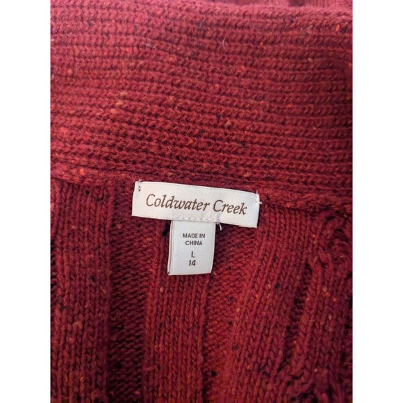 Coldwater Creek Cable Knit Cardigan Toggle buttons Wool Blend Deep Red Size L/14 - Picture 4 of 7